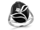 Black Onyx Ring in Sterling Silver with Synthetic Cubic Zirconia